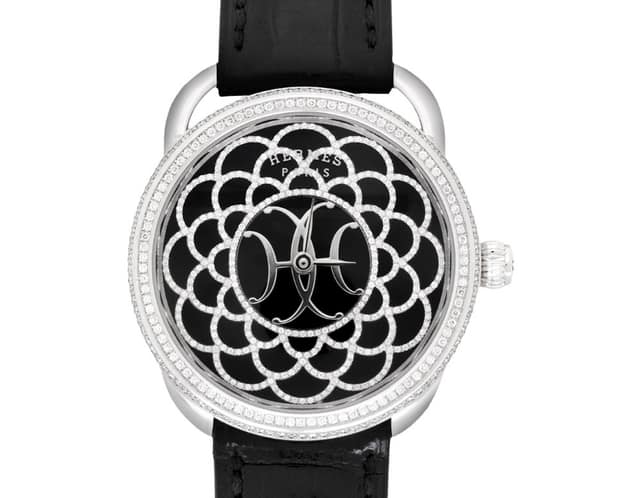 에르메스 아쏘 H 데코 워치 34MM 화이트골드 다이아몬드 AR6.A9A
